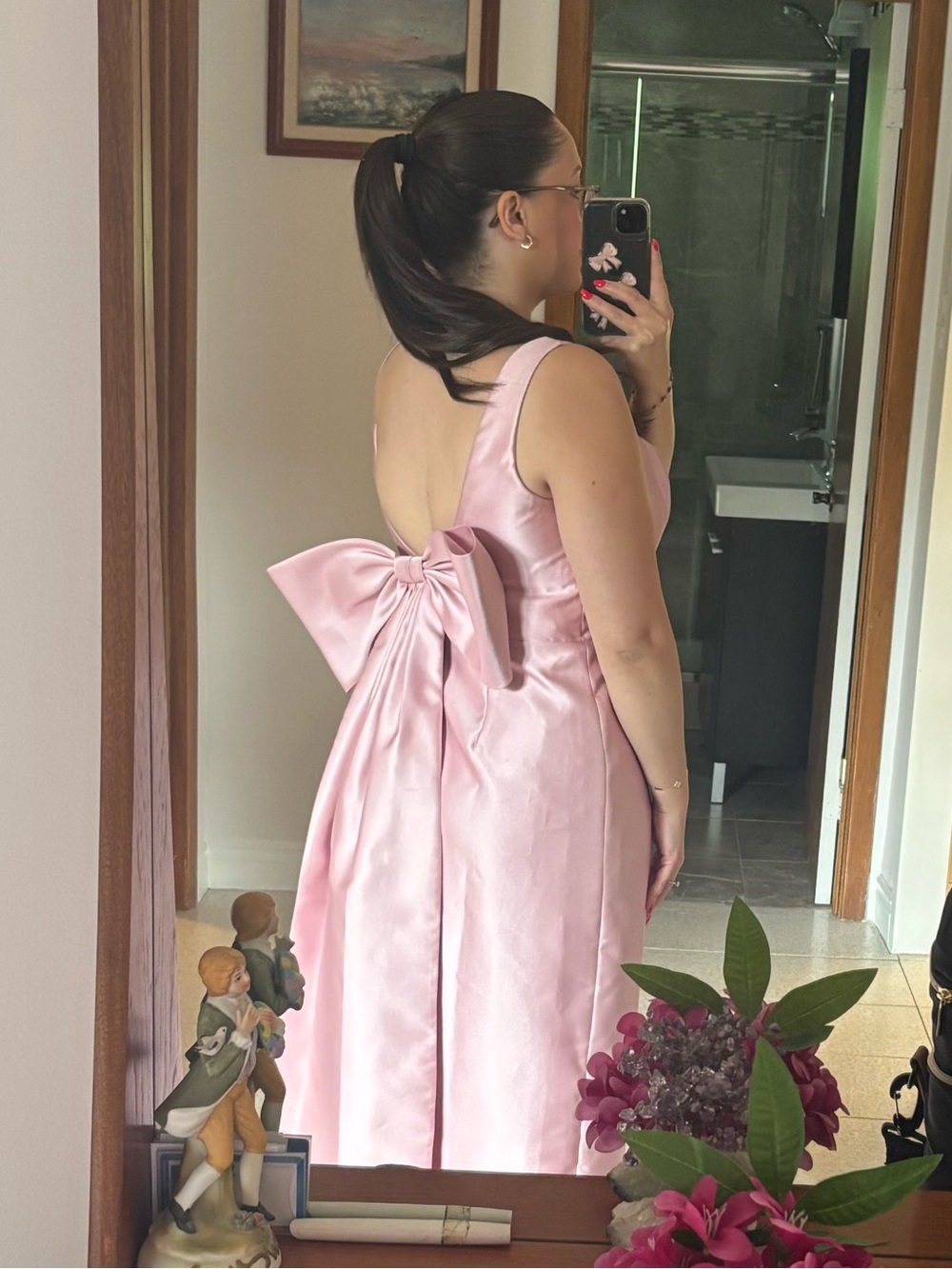 ALFRED SUNG Blush Pink Satin Evening Gown